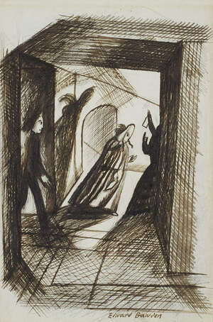 
	
		Edward Bawden CBE RA, 
		British 19031989, 
		 
		Cloak and Dagger; 
		 
		pen and...