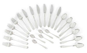 
	
		Theresia Hvorslev (b.1935) for MEMA, 
		 
		Silver plate First Class cutlery set for...
