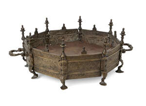 
	
		A bronze brazier, India, 18th century, of octagonal form, on eight feet, the decoration...
