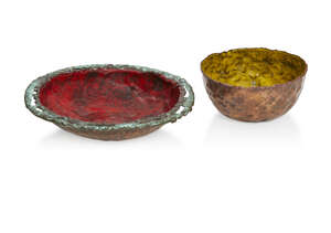 
	
		Marcello Fantoni (1915-2011), two enamelled copper bowls 
		c. 1950, impressed marks to...