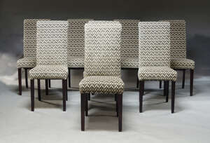 
	
		A set of eight contemporary dining chairs, upholstered in floral pattern fabric, on...