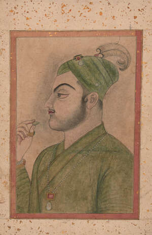 
	
		A large portrait of Muhammad Azam Shah (r. 14 March 1707 - 8 June 1707), Kishangargh...