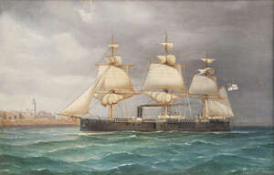 
	
		Tommaso de Simone, 
		Italian 1805-1888- 
		 
		The sail and steamship HMS Pallas...