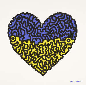 Mr Doodle, British b.1994- Doodle for Ukraine; 3 colour giclée Archival pigment print on 310gsm...