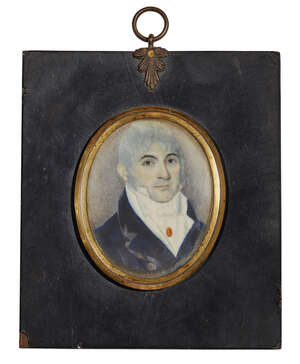 
	
		RTOCircle of Jean-Baptiste Sambat, 
		French 1760-1827- 
		 
		Portrait miniature of a...