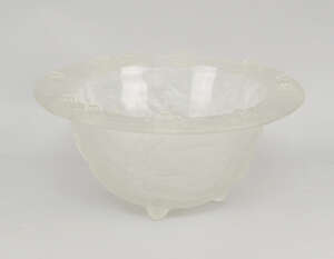 
	
		An Art Nouveau frosted glass bowl, in the manner of Sabino, the rims moulded with lily...