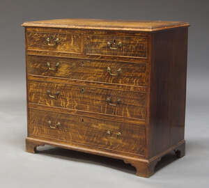 
	
		An oak chest of drawers, 19th Century, with two short over three long graduated drawers,...