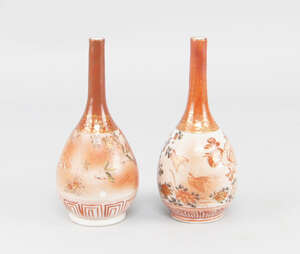 
	
		Two Japanese Kutani bottle vases, late 19th/early 20th century, decorated to the bodies...