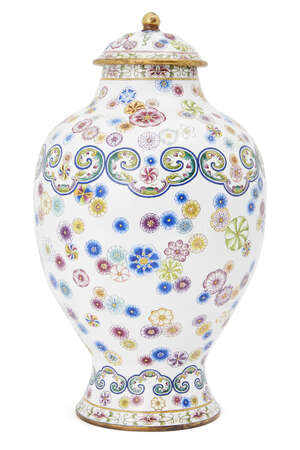 
	
		A Chinese painted enamel baluster vase and cover, Qianlong mark, 19th century, painted in...