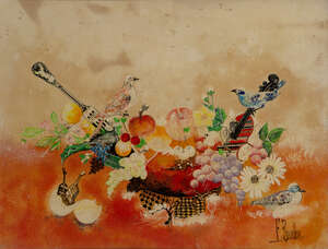 
	
		François Boucheix, 
		French b.1940 - 
		Still life with violins, birds and fruit; 
		
