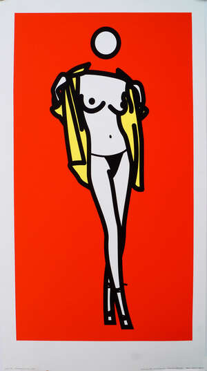 
	
		Julian Opie, 
		British b.1958- 
		 
		Woman taking off man's shirt 5, 2003; 
		 
		