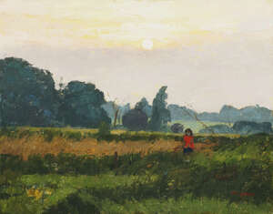
	
		Margaret Green,
		British 1925-2003-
		 
		Sunset;
		 
		oil on board, signed,...