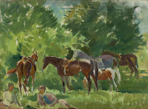 
	
		Circle of Frederic Whiting, RBA, RI, ROI, RP, RSW, 
		British 1873-1962- 
		A grassy...