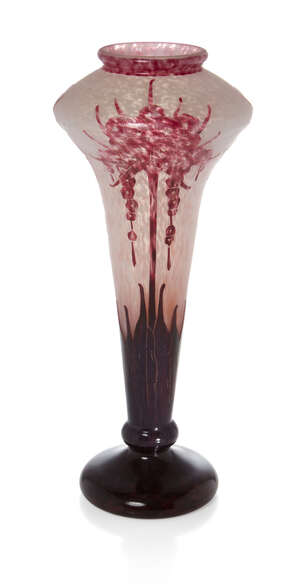 
	
		Charder Le Verre Francais (French), a tall 'Rhododendron' pattern vase 
		c.1930, signed...