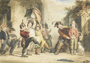 Thomas Webster RA, 
 
British 1800-1886- 
 
Children playing at musicians; 
 
pencil and...
