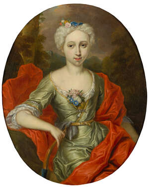 
	
		French School, 
		 
		early 18th Century- 
		 
		Portrait of a lady as Diana,...