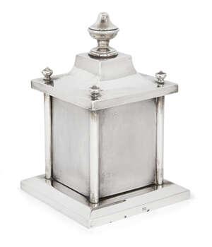 
	
		A pagoda-shaped silver cigarette holder by Asprey, London, c.1928, the four engine-turned...