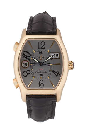 
	
		An 18ct. gold Michelangelo UTC Dual Time automatic wristwatch, by Ulysse Nardin, the...