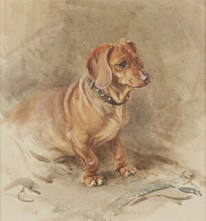 
	
		Edwin John Alexander RSA RSW RWS, 
		Scottish 1870-1926- 
		 
		Dachshund; 
		 
		