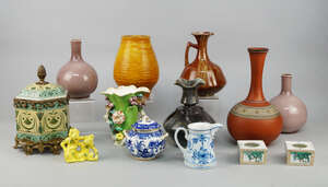 
	
		A Victorian terracotta bottle vase, printed with a Greek Key design to the shoulder, 28cm...