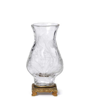 
	
		A French bronze-mounted engraved glass vase, by Edouard Enot, in the 'Japonisme' taste,...