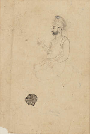 
	
		A drawing of a seated noble, Jaipur, 19th-20th century, pencil and opaque pigments on...