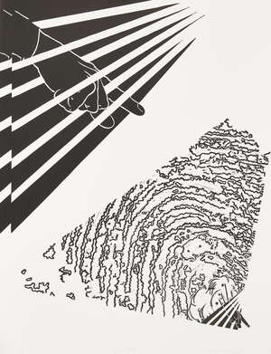 
	
		Rose Finn-Kelcey, 
		British 1945-2014- 
		 
		Finger Print, 1982; 
		 
		linocut on...