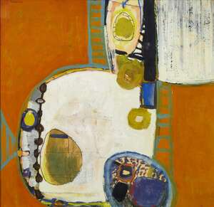 Allen Barker,
		Australian, 1937-2018- 
		Untitled abstract composition, 1964;
		oil on board, signed and dated 64, 48 x 50cm
		Provenance: Private collect