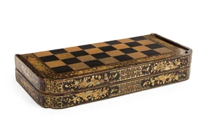 A Chinese export gilt and black lacquer folding gamesboard, Qing dynasty 18th / 19th century,...