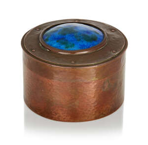 
	
		Guild of Handicraft Ltd (British 1888-1907), an Arts and Crafts copper and enamel small...