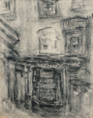 
	
		Lillian Holt, 
		British 1898-1983- 
		 
		The Old Curiosity Shop, 1968; 
		 
		charcoal...