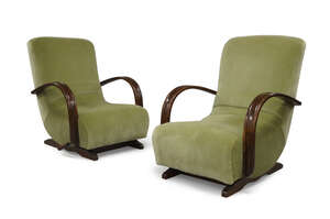 
	
		Designer Unknown, 
		 
		Pair of Art Deco adjustable reclining lounge chairs, circa...