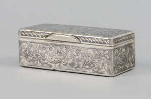 
	
		A 19th century Russian silver and niello enamel rectangular snuff box, Moscow, 9cm x 4cm...