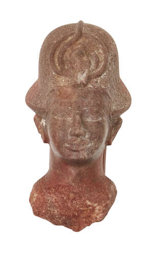 
	
		An Egyptian style quartzite head of a Ramesside style quartzite head of a king, wearing...