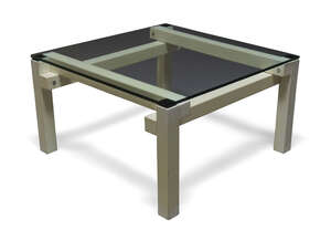 
	
		John Makepeace (b.1939), a white painted coffee table with loose glass top 
		c.1967,...