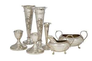 
	
		A pair of Edwardian silver posy vases, London, c.1908, William Comyns & Sons, each...