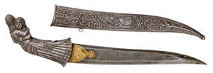 
	
		A dagger with silver embracing couple hilt, Rajasthan, India, 19th century, the slightly...