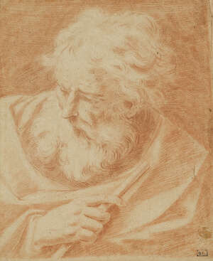 Follower of Giovanni Battista Piazzetta, 
		Italian 1682-1754- 
		 
		Head study of an old man; 
		 
		red chalk on laid paper, bears the collectors sea