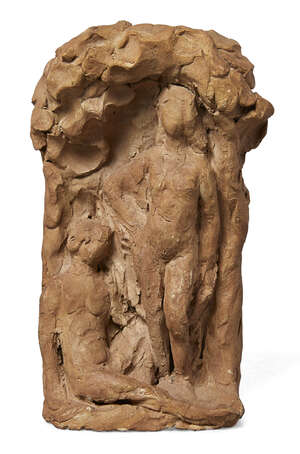 
	
		Alfred Jean Halou, French, 1875-1939, a terracotta model of two figures, one standing,...