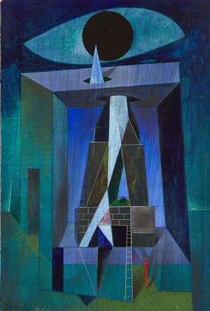 
	
		Clarke Hutton, 
		British 1898-1985- 
		 
		Obelisk II, 1975; 
		 
		oil on panel,...