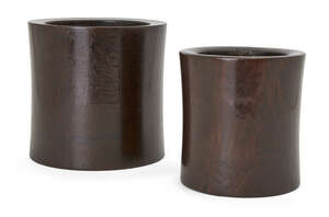 
	
		Two Chinese jichimu brush pots, 18th/19th century, of typical slightly waisted form, 16...