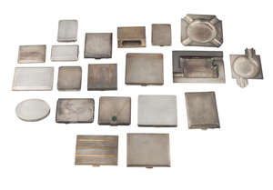 A collection of silver cigarette boxes, compacts and ashtrays, various dates and makers, approx 48.8oz gross (a lot)