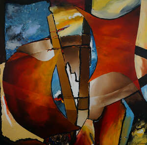 
	
		Paul McIntyre, 
		British 20th/21st century- 
		 
		Abstract in red, brown, and blue;...