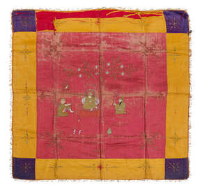 
	
		A Sikh embroidery on silk depicting Guru Nanek, Punjab, India, 19th century, of square...