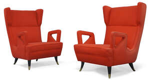 
	
		Designer Unknown, 
		 
		Pair of Italian wingback armchairs, c.1950, 
		Fabric,...