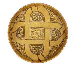
	
		A Nishapur pottery bowl, Iran, 10th century, of shallow form on short foot, underglaze...