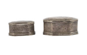 
	
		Two silver boxes, India, 19th century, with engraved decoration to lid and sides of...