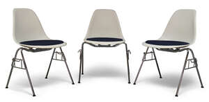 
	
		After Charles and Ray Eames (American), a set of three 'Plastic DSS' side chairs together...