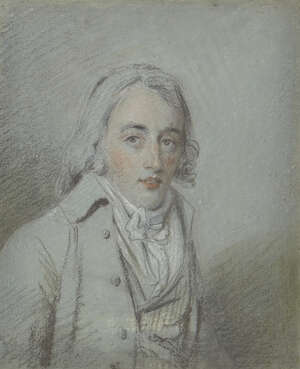 Hugh Douglas Hamilton, 
		Irish 1739-1808- 
		 
		Portrait of a gentleman, quarter-length turned to the right; 
		 
		black and white and coloured chalk