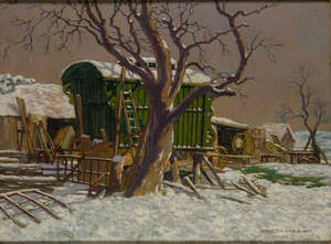 
	
		Eric Hesketh Hubbard, 
		British 1892-1957 - 
		 
		The wheelwrights in snow;...